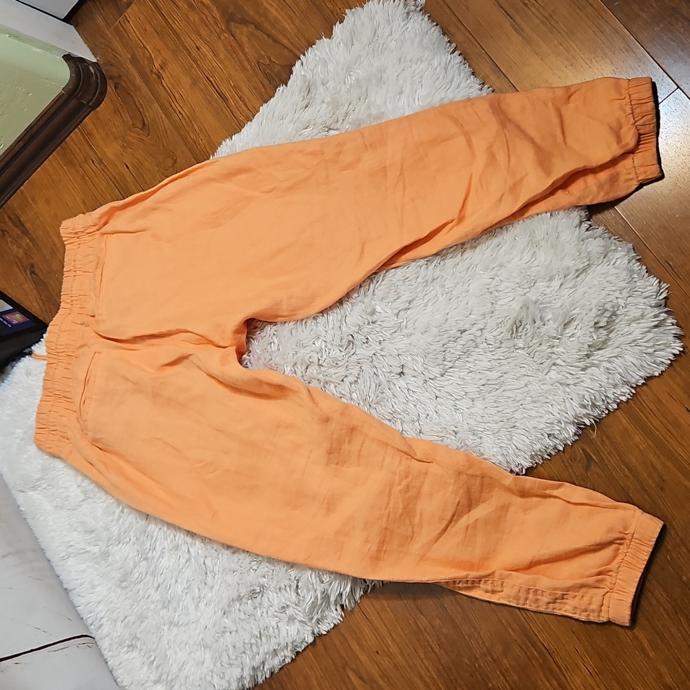 Athleta‎ Orange Linen Jogger Pants Zip Pockets Drawstring Waist Women's Size 8 P - Picture 5 of 7